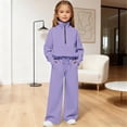 thumbnail image 2 of GiLiling Girls Half Zip 2-Piece Sweatsuit, Mock Neck Pullover Sweatshirt with Thumbholes, Wide Leg Jogger Sweatpants Set, Cozy Tracksuit for Kids (Dark Purple, 5-6 Years), 2 of 9