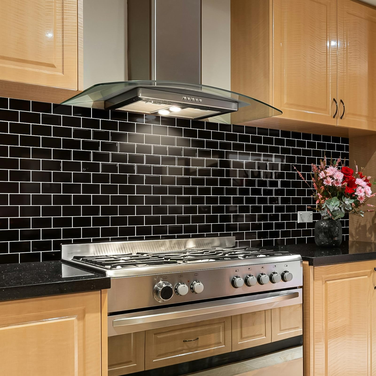 Subway Tiles Peel And Stick Backsplash  On Kitchen In Black (pack Of 10 Thicker Design)