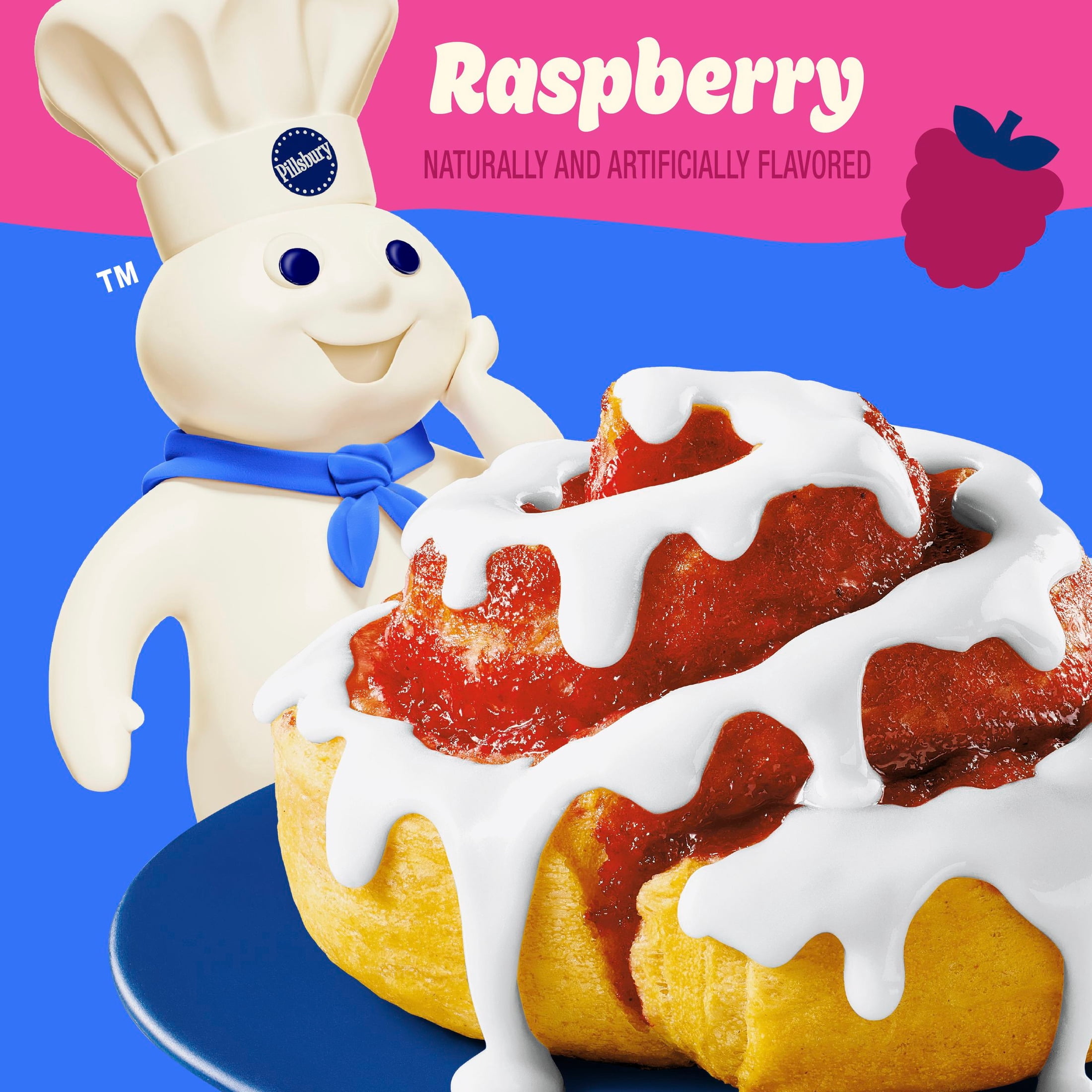 Pillsbury Grands! Poppin' Flavor Raspberry Fruit Rolls, Vanilla Icing, 5 Count, 17.5 oz