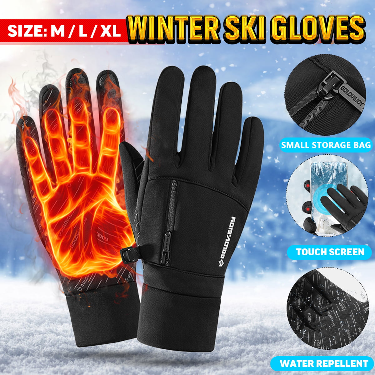 Winter Warm Touch Screen Windproof Waterproof Outdoor Sport Driving Gloves US
