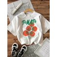 thumbnail image 1 of Vibrant Tomato & Letter Print T-shirt - Soft Short Sleeve Crew Neck Top for Women - Perfect Casual Wear for Summer & Spring Seasons, 1 of 6