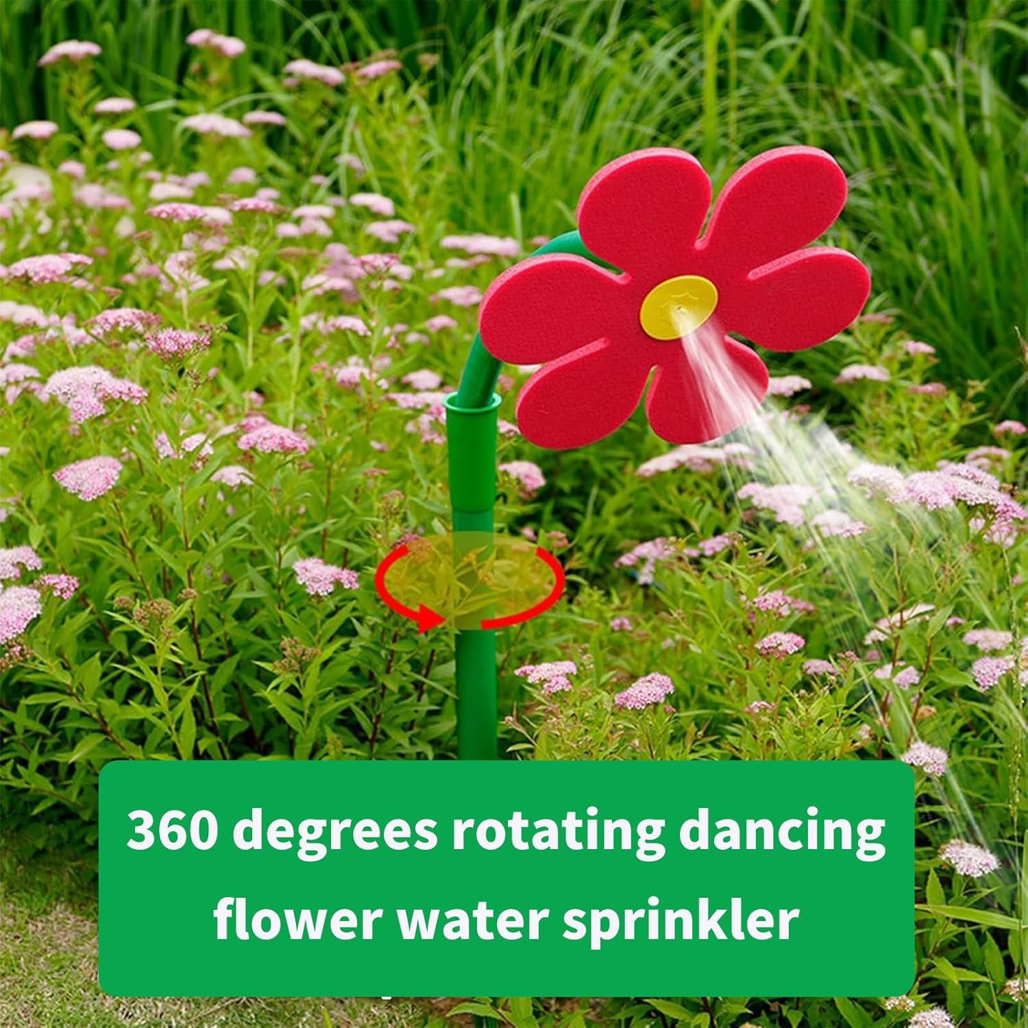 Dancing Flower Sprinkler, 360° Rotating Crazy Daisy Lawn Sprinkler for Yard Watering, Funny Water Toy for Dogs & Kids, Garden Hose Attachable