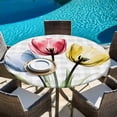 thumbnail image 5 of Spring Tulip Floral Round Tablecloth 45-54 Inch Round Fitted Table Cloth with Elastic Edge, Botanical Aesthetics Grey Grid Waterproof Table Cover Protector for Outdoor Picnic Party Dining, 5 of 6