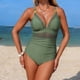 thumbnail image 5 of Mujeres Más Tamaño Trajes de Baño Sólido Cuello en V sin Mangas Bikini, Empuje-Up Acolchado Traje de Baño Romper con Cintura Encochada, 5 of 5