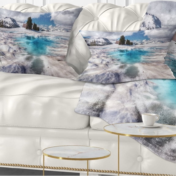 Designart Beautiful Snow Covered Lake - Landscape Printed Throw Pillow - 12x20