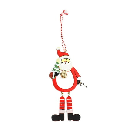 

Veki Color Printing Carved Wooden Christmas Tree Pendant Bell Santa Ornament Chandelier Long