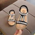 thumbnail image 4 of Sandalias de verano para niñas, de piel sintética, con perlas, transpirables, planas, talla 1 (negro), 4 of 5