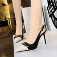 thumbnail image 4 of Zapatos de tacón fino para mujer, con punta estrecha, de tacón alto, con tiras en los laterales, de color negro y cadena de metal, 4 of 5