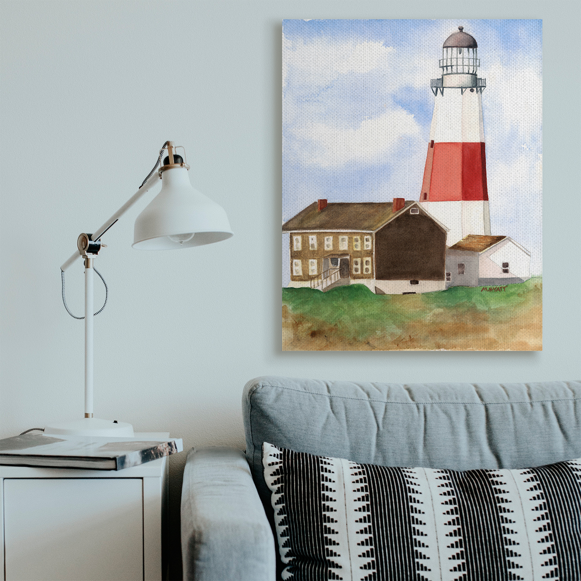 Stupell Industries Nautical Red Striped Lighthouse Coastal Cliff Architecture Canvas Wall Art, 36 x 48, Design by Melissa Hyatt LLC