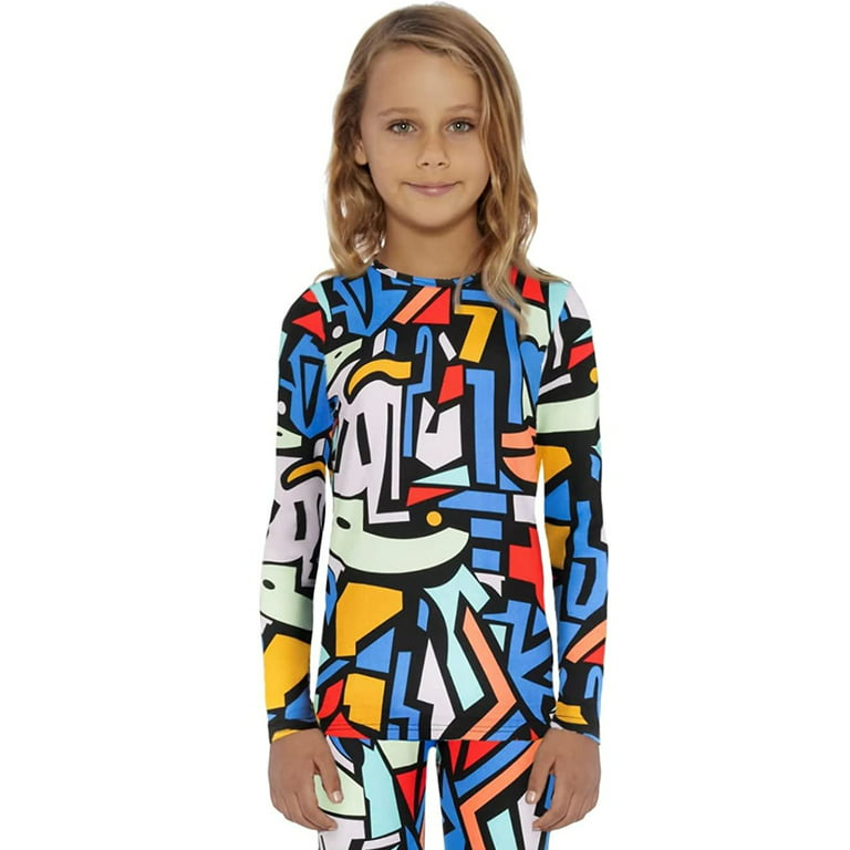 Rocky Kids Thermal Underwear Shirt for Girls Base Layer Long Johns,  Geometric Design Medium