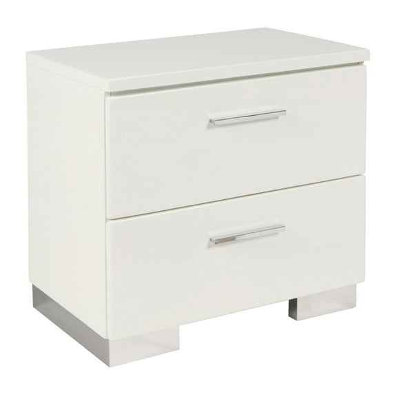 2 Drawer Wooden Nightstand with Metal Base and Bar Handles in White