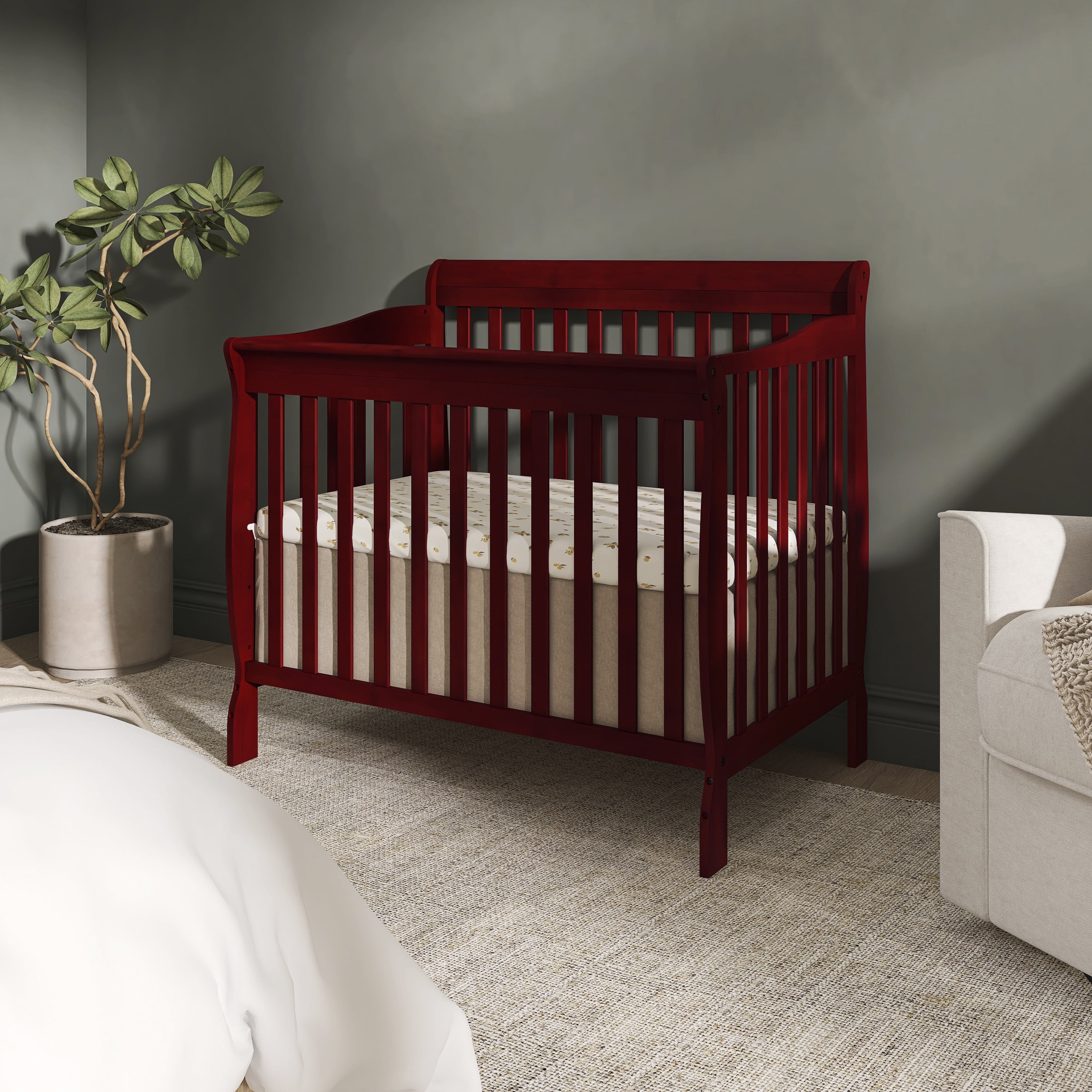Dream On Me Aden 4-in-1 Convertible Mini Crib In Cherry, Greenguard Gold Certified