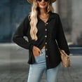 thumbnail image 6 of Stichou Womens Boyfriend Shirts Casual Long Sleeve Button Down Oversized Waffle Knit Shacket Jacket Black S, 6 of 6