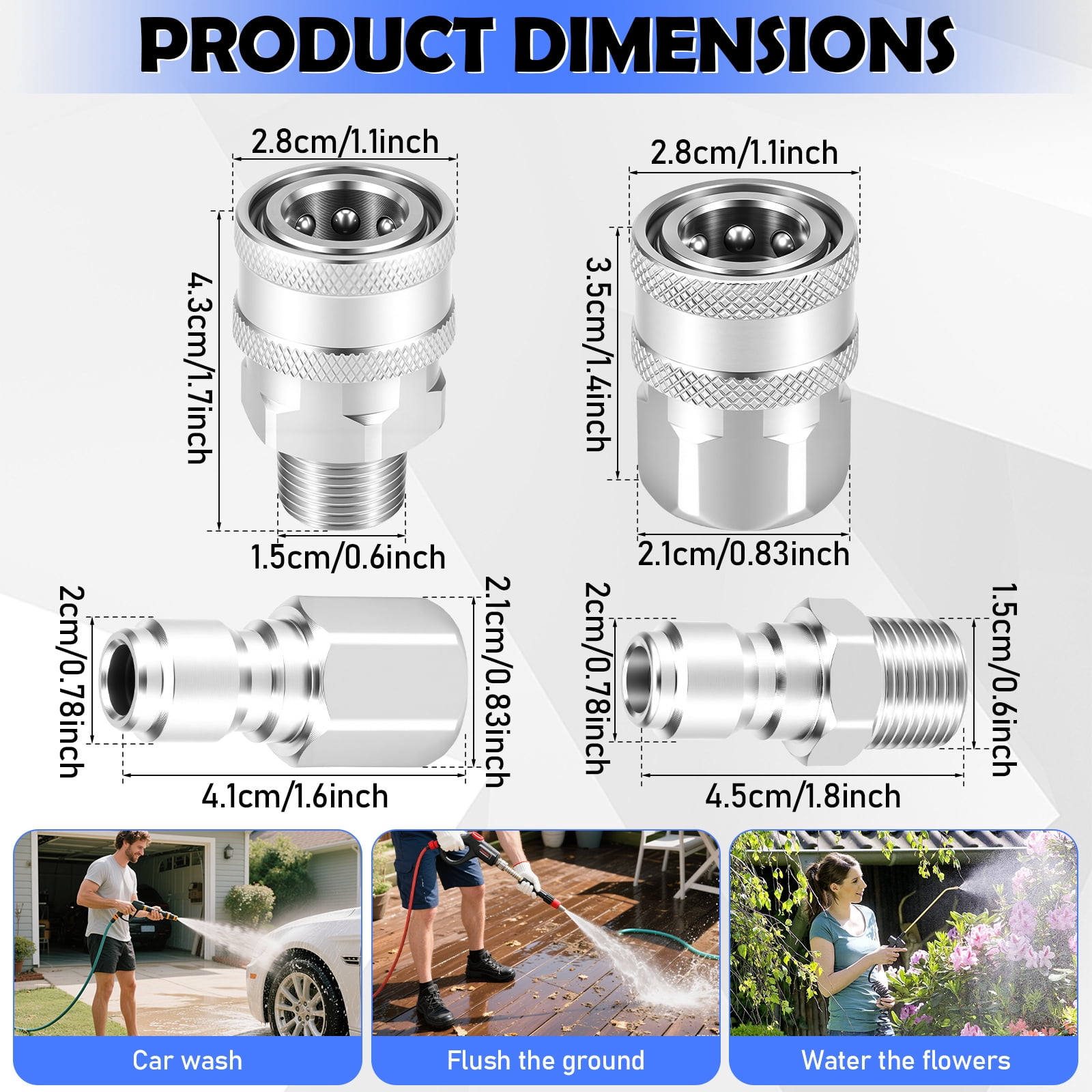 8 Pcs Pressure Washer Quick Connect Kit, 3/8 Inch NPT Stainless Steel Adapter Set, 5000 PSI High Pressure Fittings with Male/Female Threaded Plugs & Sockets, Leak-Free Design for Hose & Pump