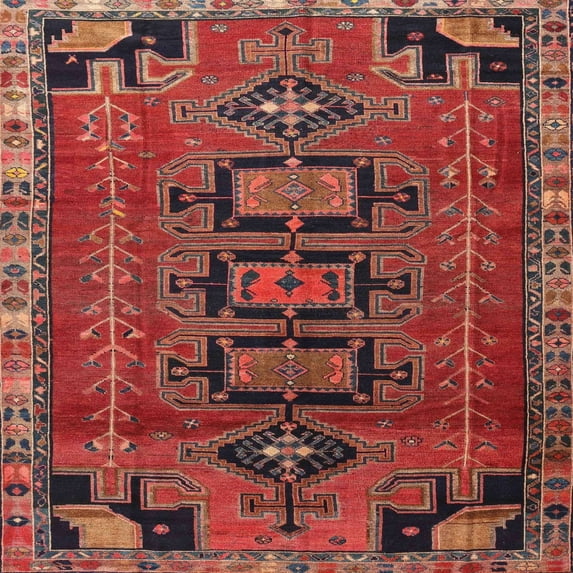 Ahgly Company Indoor Square Traditional Rust Pink Persian Area Rugs, 5' Square