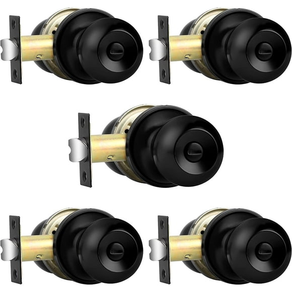 SHIQI-5 Pack Black Door Knobs Interior Door Knobs Door Knob with Lock Door Lock for Bedroom or Bathroom Black Door Handles