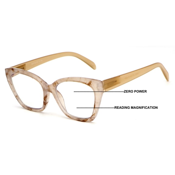 V.W.E. Women Cateye Progressive Clear Lens Reader - Zero Power On top - Translucent Pastel Reading Glasses  1.25