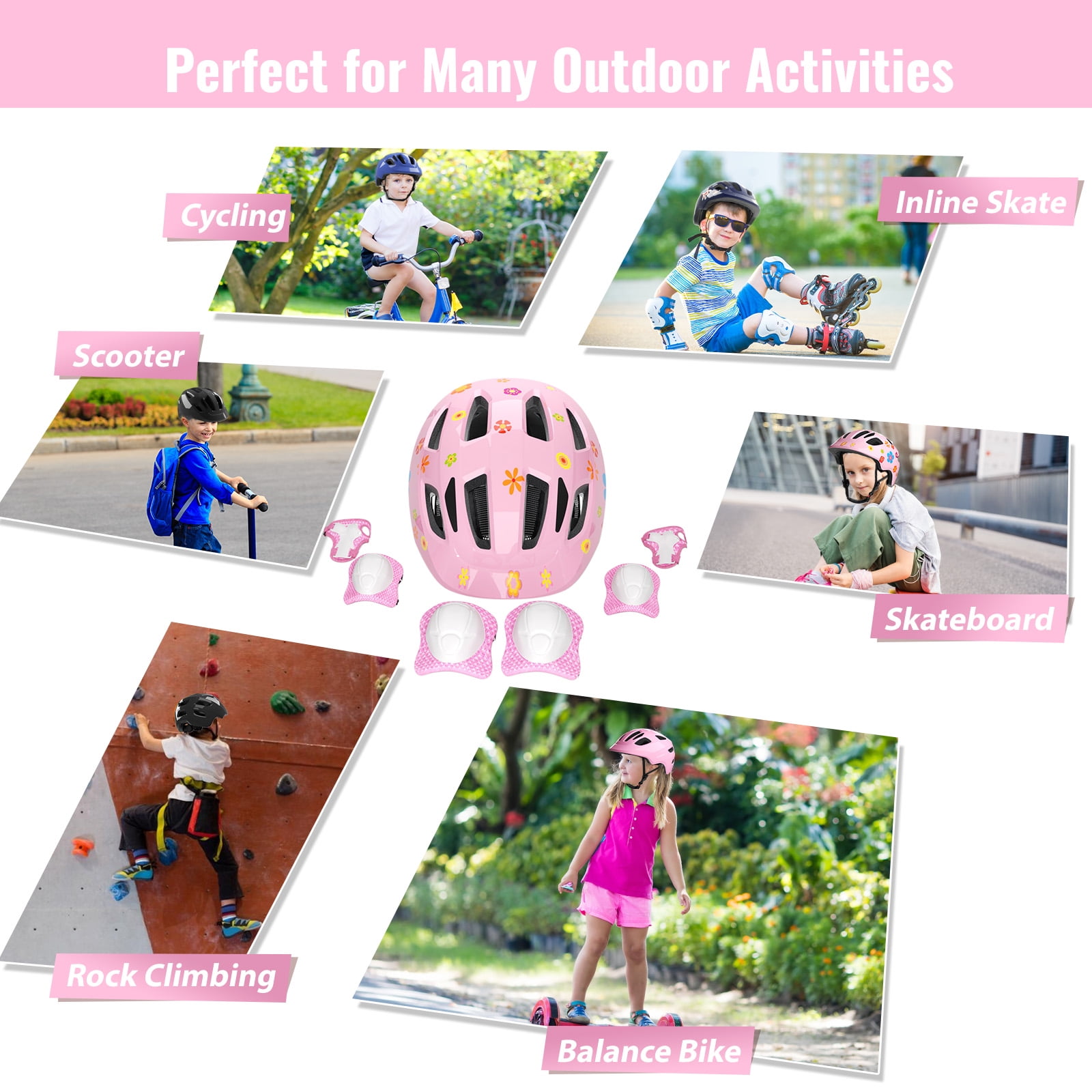 KORIMEFA Kids Bike Helmet Toddler Bicycles Helmets, Multi-Sport Protective Gear Set for 8-14 Years Boys Girls with Knee Elbow Pads Wrist Guards for Cycling,Skateboarding,Skating Scooter