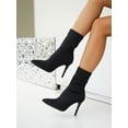 thumbnail image 5 of Knit Detail Point Toe Stiletto Heeled Sock Boots, Women's Elegant Fine Heel Black Monochrome Cushioned Insole Boots, Stylish, 5 of 7