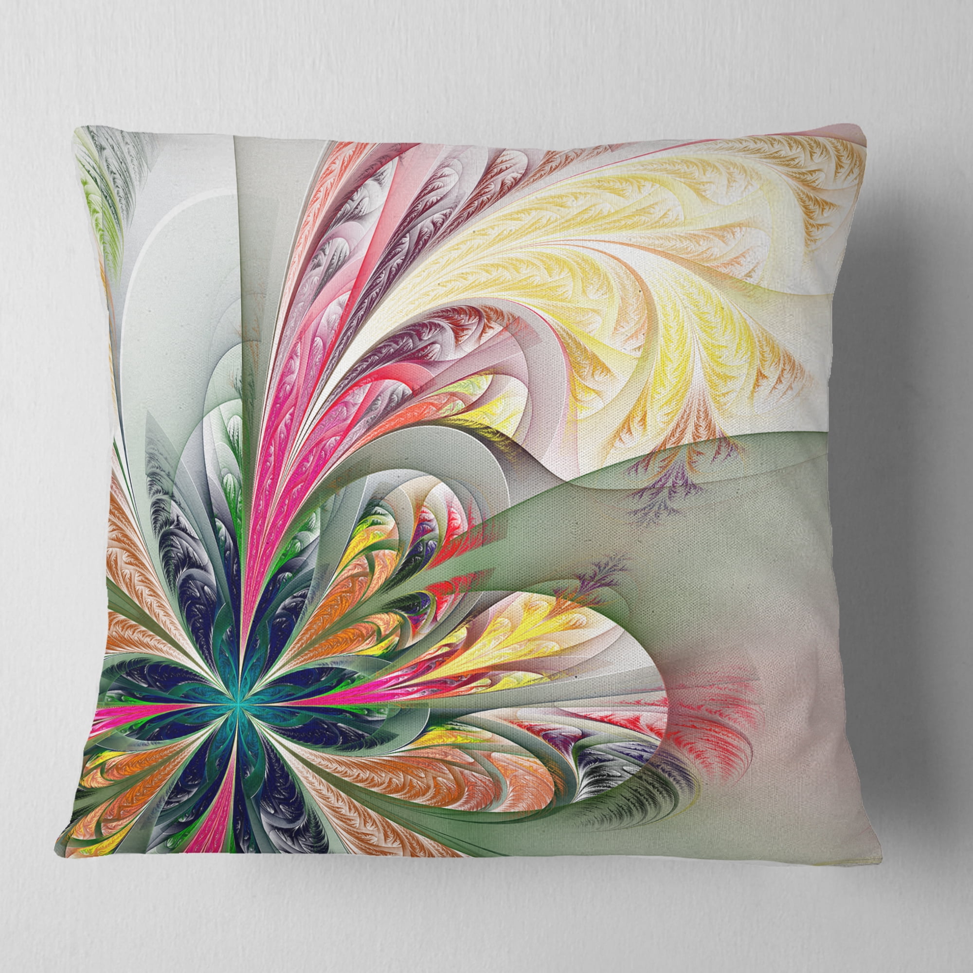 Designart Multicolor Fractal Tracery - Floral Throw Pillow - 16x16