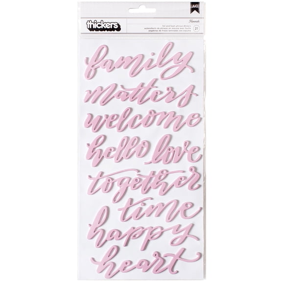 American Crafts 5.5"x11" Heart of Home Pink Foiled Solid Foam Stickers, 2 Piece