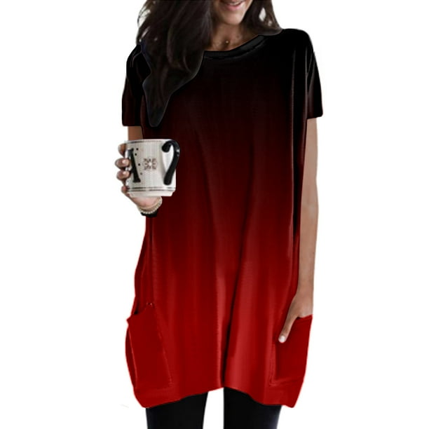 MKLEKYY Playeras Mujer Camiseta Informal Holgada De Verano Para Mujer, Cuello Redondo, Manga Corta, Estilo Túnica Con Bolsillos, 1130 Talla XXL
