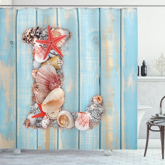 Ambesonne Letter L Shower Curtain, Ocean Inspired Theme, 69"Wx70"L, Dark Coral Pale Blue