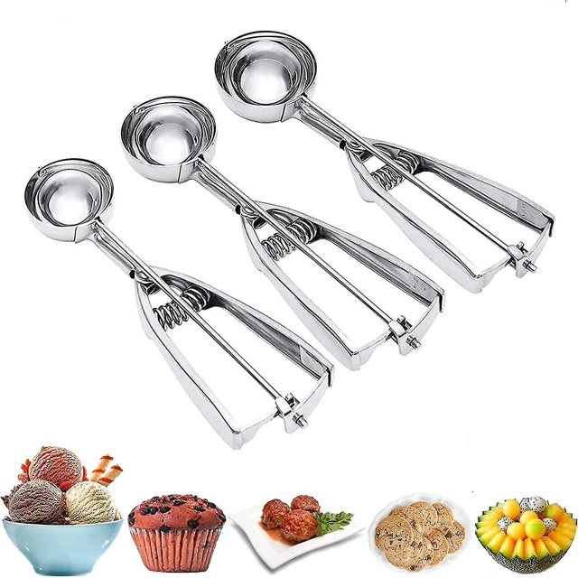 , Juego de cucharas para galletas de 3 uds, cuchara para galletas de acero inoxidable con gatillo de liberación, cuchara para galletas grande/mediana/pequeña para hornear, galletas S