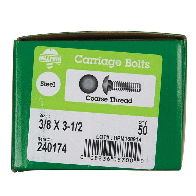 Hillman 3/8 in. X 3-1/2 in. L Zinc-Plated Steel Carriage Bolt 50 pk Hillman 3/8 in. X 3-1/2 in. L Zinc-Plated Steel Carriage Bolt 50 pk