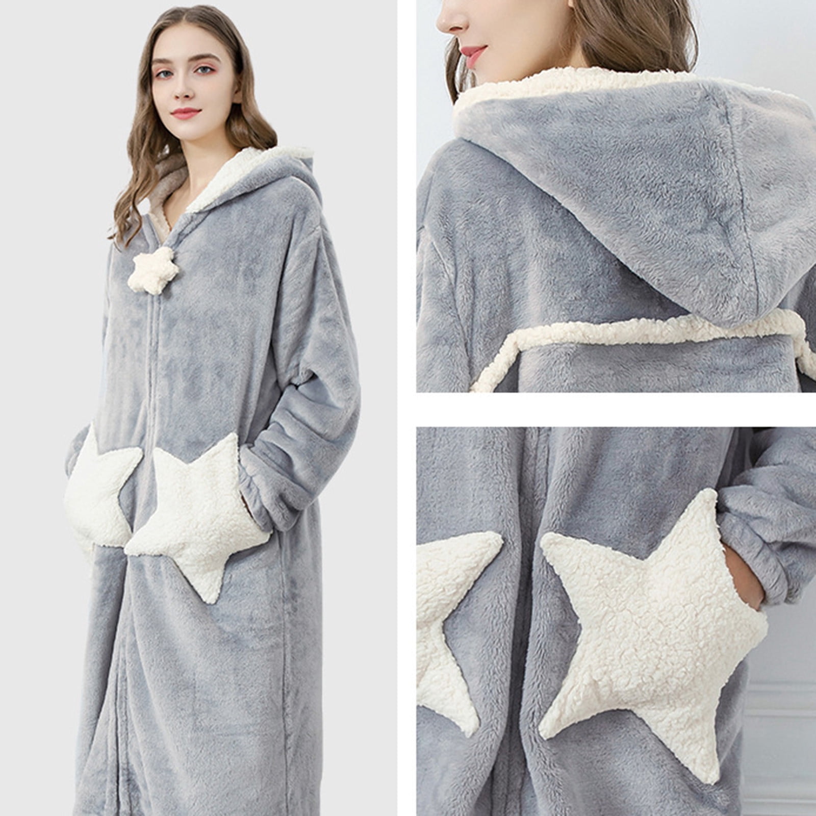 BONIXOOM Christmas Pajamas For Women Thanksgiving Pajamas Sleepwear Belt Long Sleeve Sleep Dress Solid Gray M