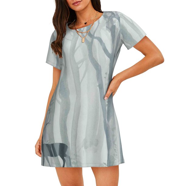 Fotbe Christmas Deer Bata de Dormir para Mujer con Estampado, Camisón de Algodón de Manga Corta, Ropa de Dormir Casual