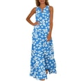 thumbnail image 2 of Nuoqisi Womens Summer Maxi Dress 2026 Casual V Neck Floral Sleeveless Sun Dress Trendy Beach Vacation Long Flowy Dresses, 2 of 8