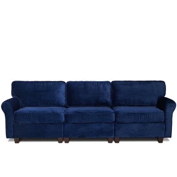 Xukmct 94" Corduroy Loveseat Sofa with Wood Frame, 3 Seater Sofa Couch for Living Room, Bedroom, Apartment, Office, Blue