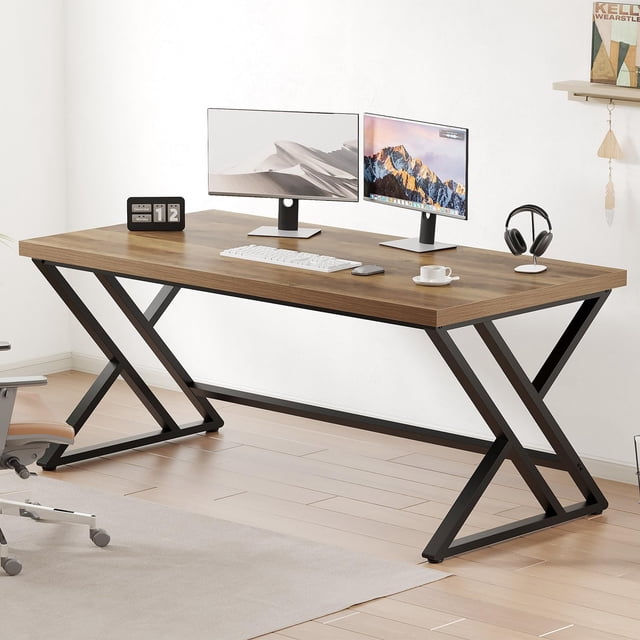 Rustic Computer Desk Metal Wood Home Office Desk Industrial Simple Study Executive Desk for Writing Work Wooden Student Gaming Computer PC Table with Storage for Bedroom Inch Rustic