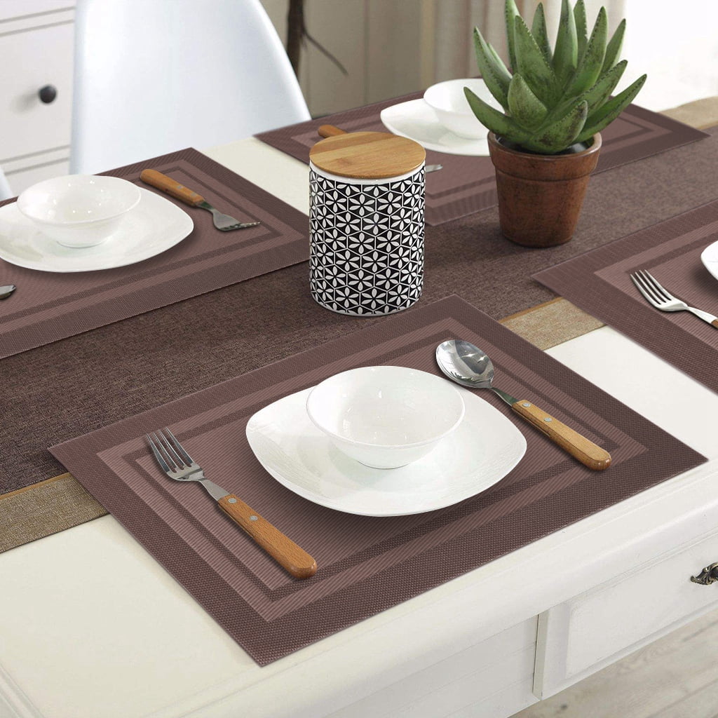 RAY STAR Vinyl Placemats Set of 6, 12''x18'' Vinyl Weave Placemats, Heat Resistant Wipable Place Mat