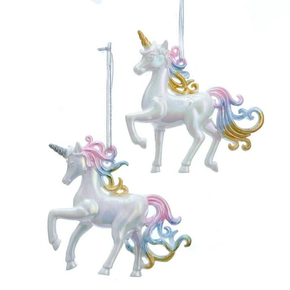 Kurt Adler Iridescent Unicorn Magical Acrylic Figurine Ornaments, 2 Count