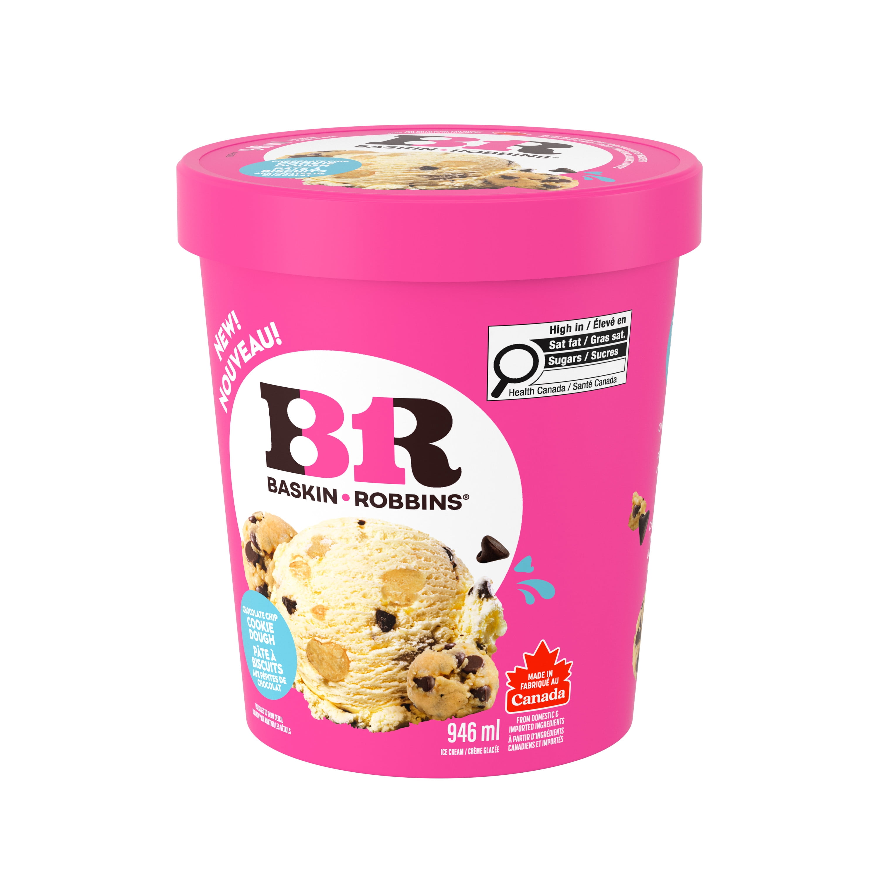 Baskin Robbins Chocolate Chip Cookie Dough Ice Cream, Made in Canada With 100% Canadian Dairy, Kosher, 946 mL