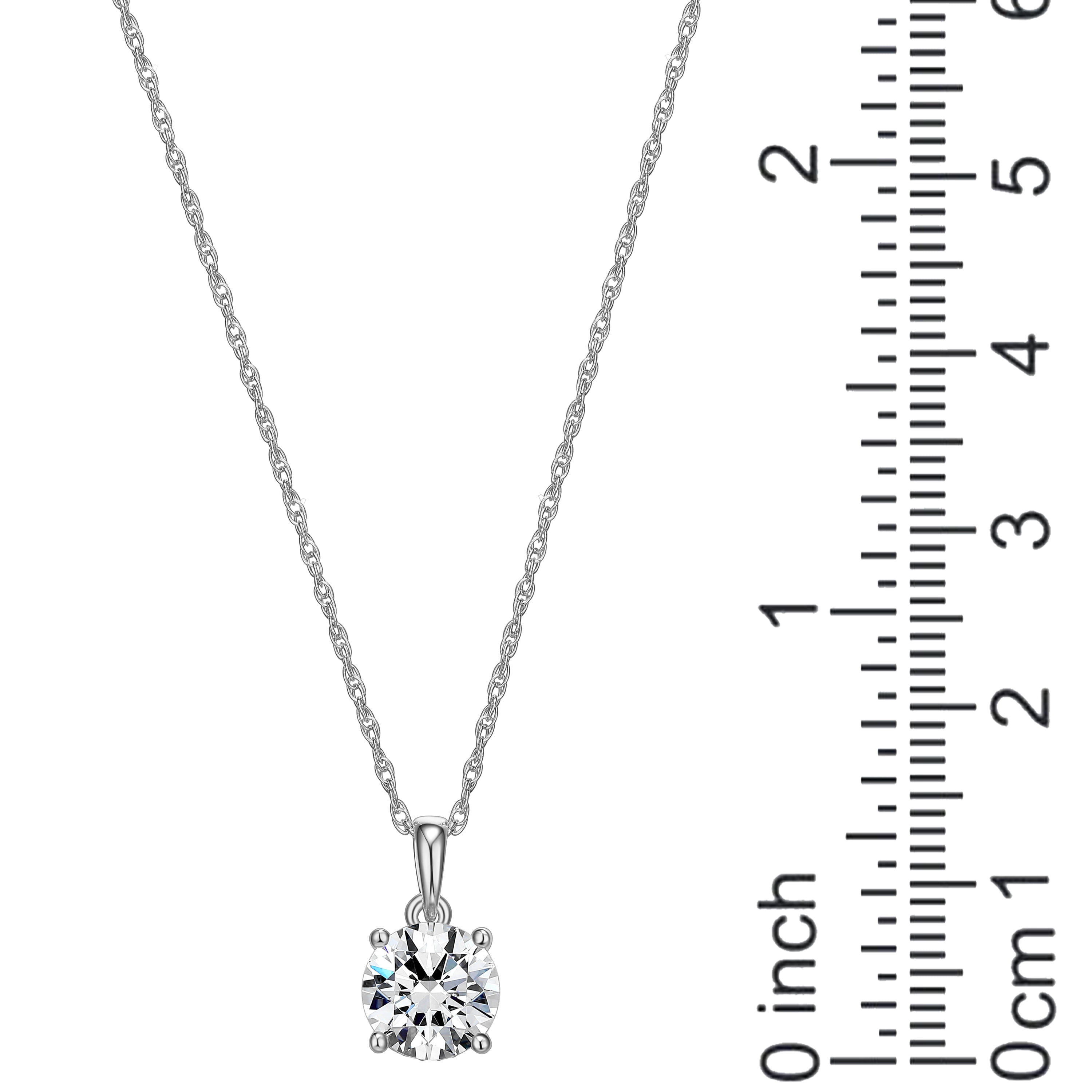 Forever Facets Moissanite Solitaire Pendant Necklace in Rhodium Plated Sterling Silver, Adult Female