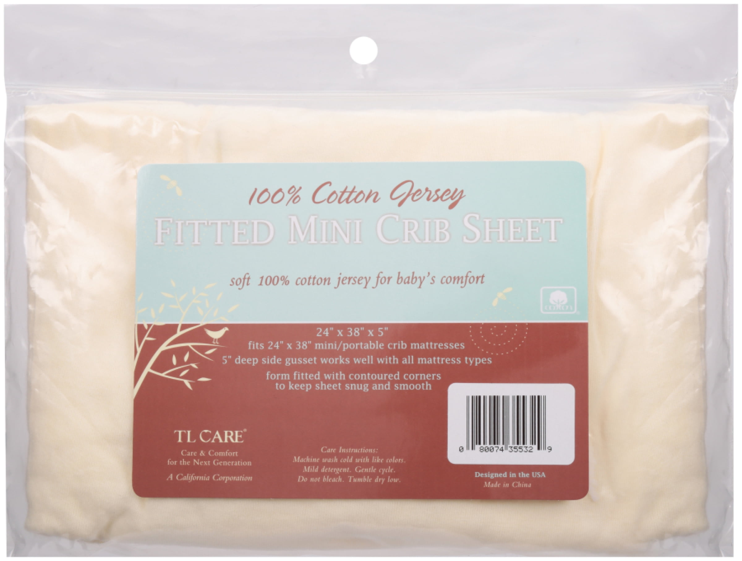 TL Care 100% Natural Cotton Fitted Mini Crib Sheet 38" x 24" - Soft & Breathable Small Nesting Portable Crib Sheet, Fits Pack N Play Mattresses, Cream, for Boys & Girls
