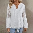 thumbnail image 2 of Htigea Lace Shirts for Women V-Neck Long Sleeve Casual Loose Fit Tops Fall Trendy Tunic Blouse White S, 2 of 8