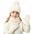 thumbnail image 5 of 3 Pcs Kids Winter Hat Scarf Gloves Set Boys Girls Knit Fleece Lined Thick Thermal Sets for Outdoor Play Ski Wear White 2-10 Years, 5 of 5