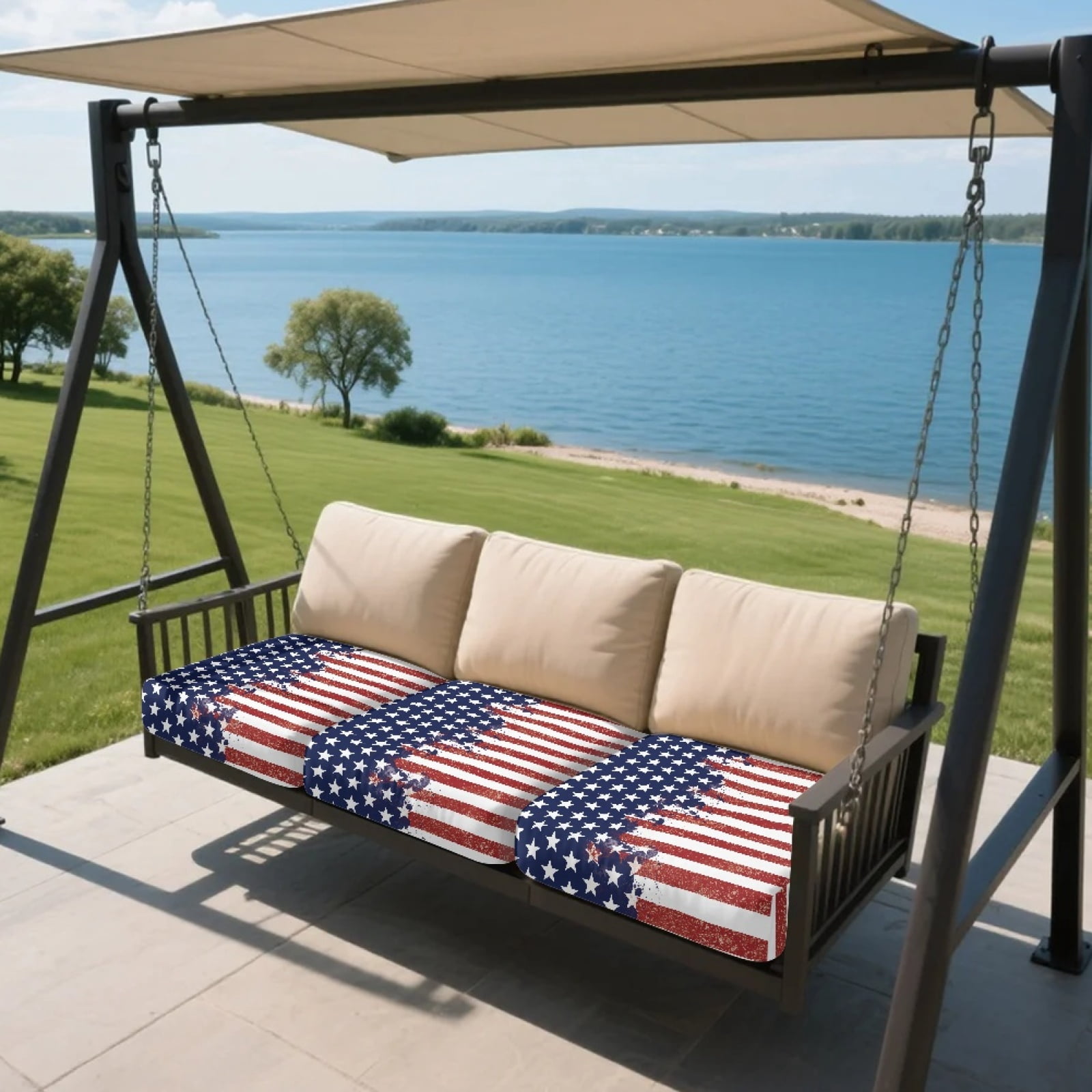 Xoenoiee American Flag Paint Splatter Print Couch Cushion Covers, Stretch Soft Couch Covers for Sofa, Washable Non-Slip Sofa Slipcover Furniture Protector for Indoor and Outdoor