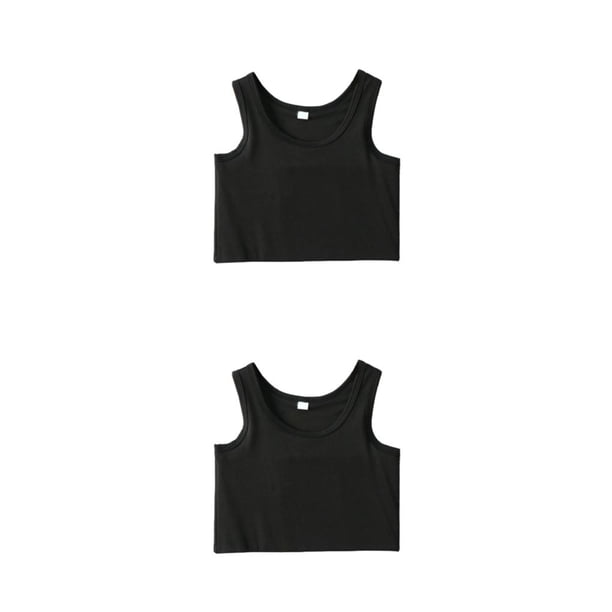 Qarigey chaleco corto camisetas sin mangas ropa interior elástica sin mangas sin costuras alto elástico tamaño S-5XL suéter corsé flaco Negro/2XL 2piezas