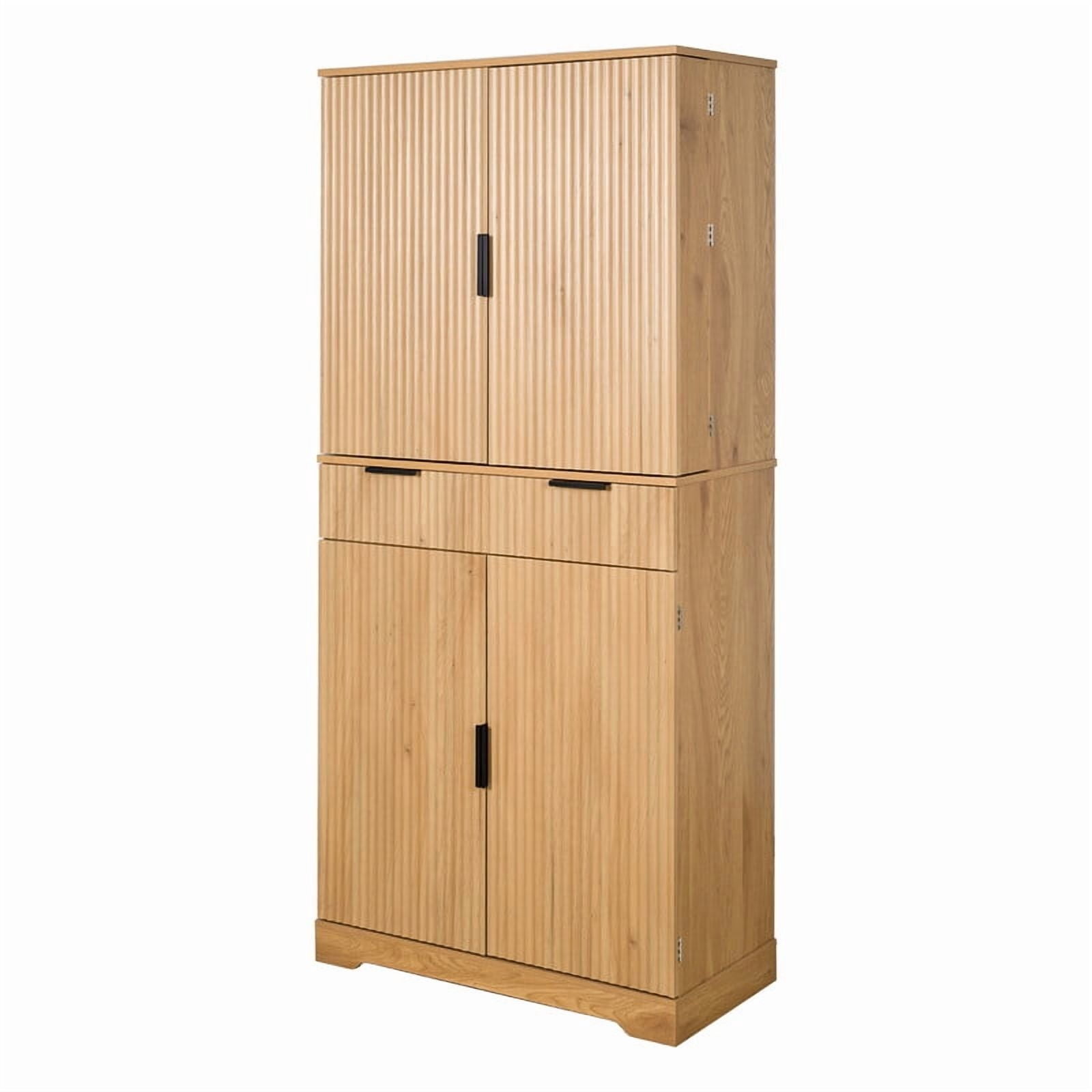 72'' Tall Fluted Kitchen Pantry Hutch with Rack & Drawer, Multi-Functional Storage Cabinet, Freestanding Cupboard Organizer
