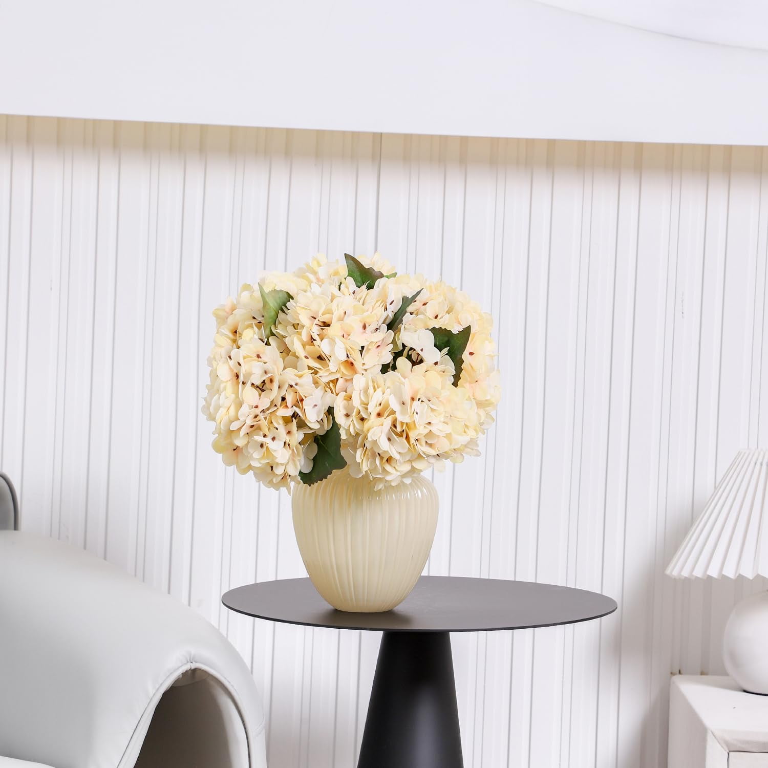 Cabin 6pcs Fake White Flowers Artificial Silk Hydrangea Flowers Bouquets Faux Hydrangea Stems(White)