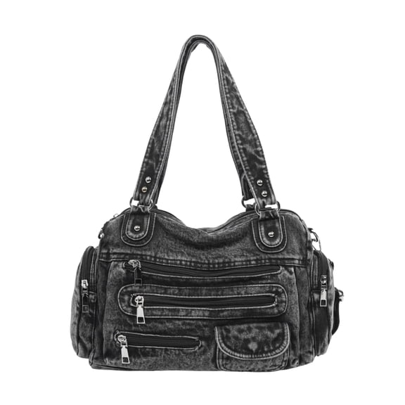 Medium Washed Denim Shoulder Bag Women Top Handle Crossbody Hobo Multi-Pocket Travel Handbag