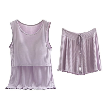 Maternity Pajama Set - Women s Nursing Sleepwear Sleeveless Cotton Shorts & Top | Hontri | Women s Cotton Pyjamas Short Pyjama Set Sleeveless Shirt Function (Purple | XL)