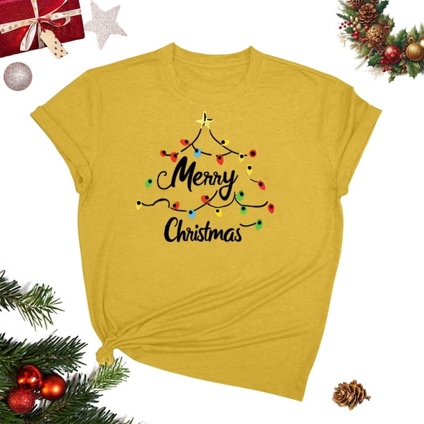 Blusas para las Mujeres Casual, Navidad Impresión Cuello Redondo Blusa de Moda, Fiesta de Fiesta Camiseta Top