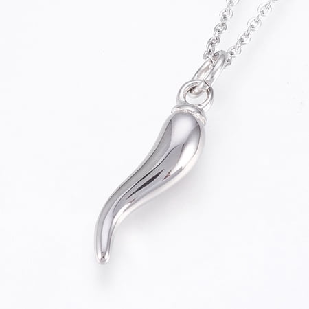 6 pc Resistant 304 Stainless Steel Pendant Necklaces Horn of Plenty/Italian Horn Cornicello Stainless Steel Color 17.71 inch(45cm) 1.5mm