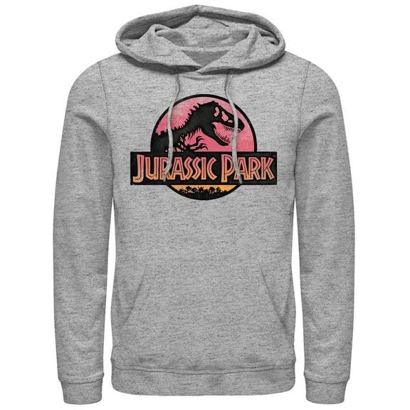 Men's Jurassic Park Logo Sunset Pull Over Hoodie Athletic Heather 2X Large